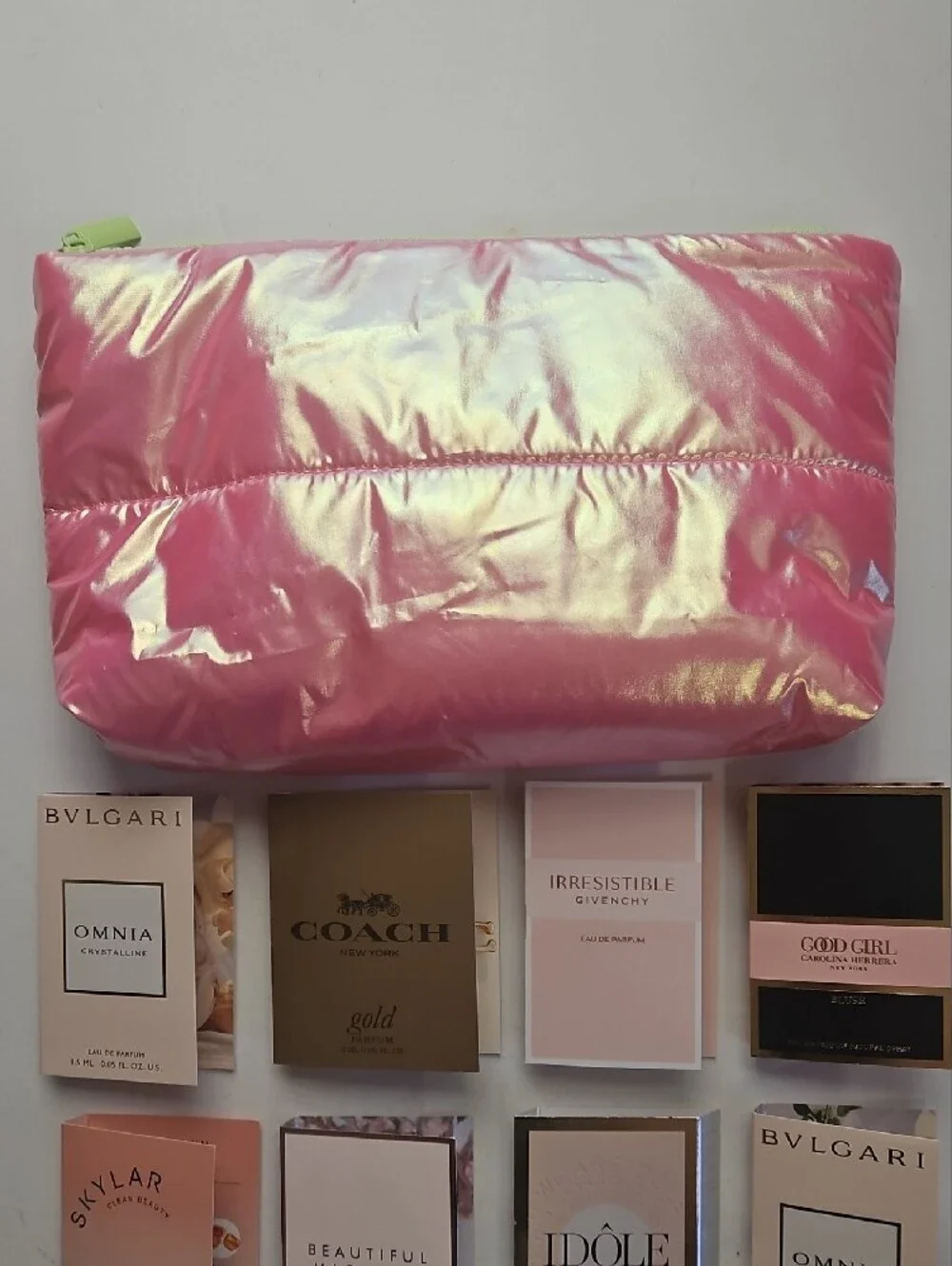 x9 Pink Iridescent Cosmetic Pouch Sample Sets Coach Givenchy Lancome Travel Size